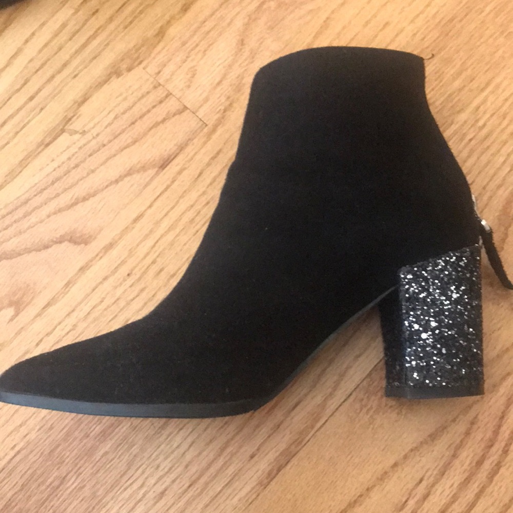 Black glitter heel ankle boot